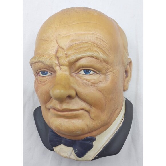 Vintage Winston Churchill Chalkware Wall Plaque Bust Hand Painted - Picture 1 of 6